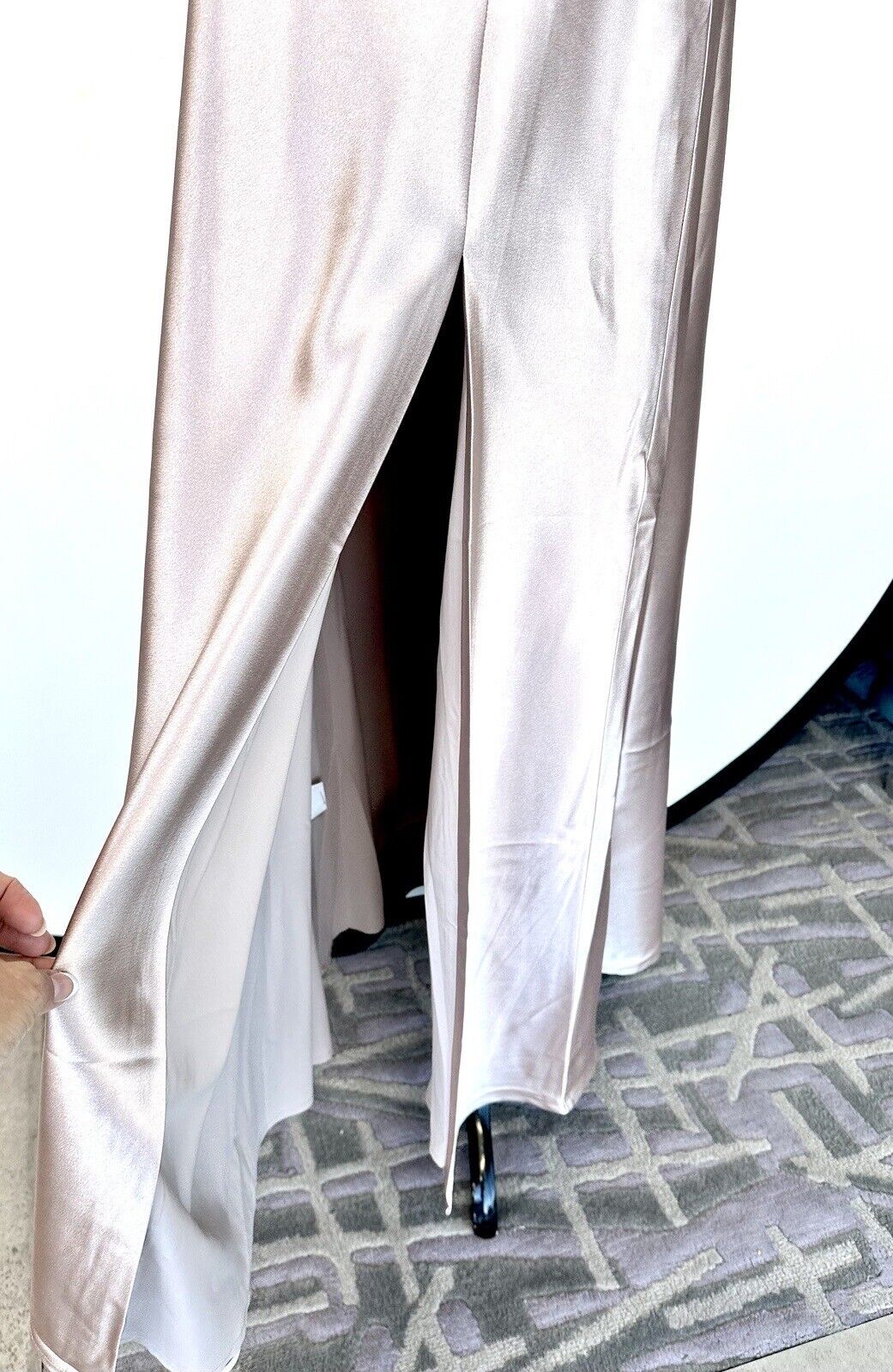 Birds Grey Dress Champagne Satin Maxi Dress Flutter Sleeve Size XS NWT