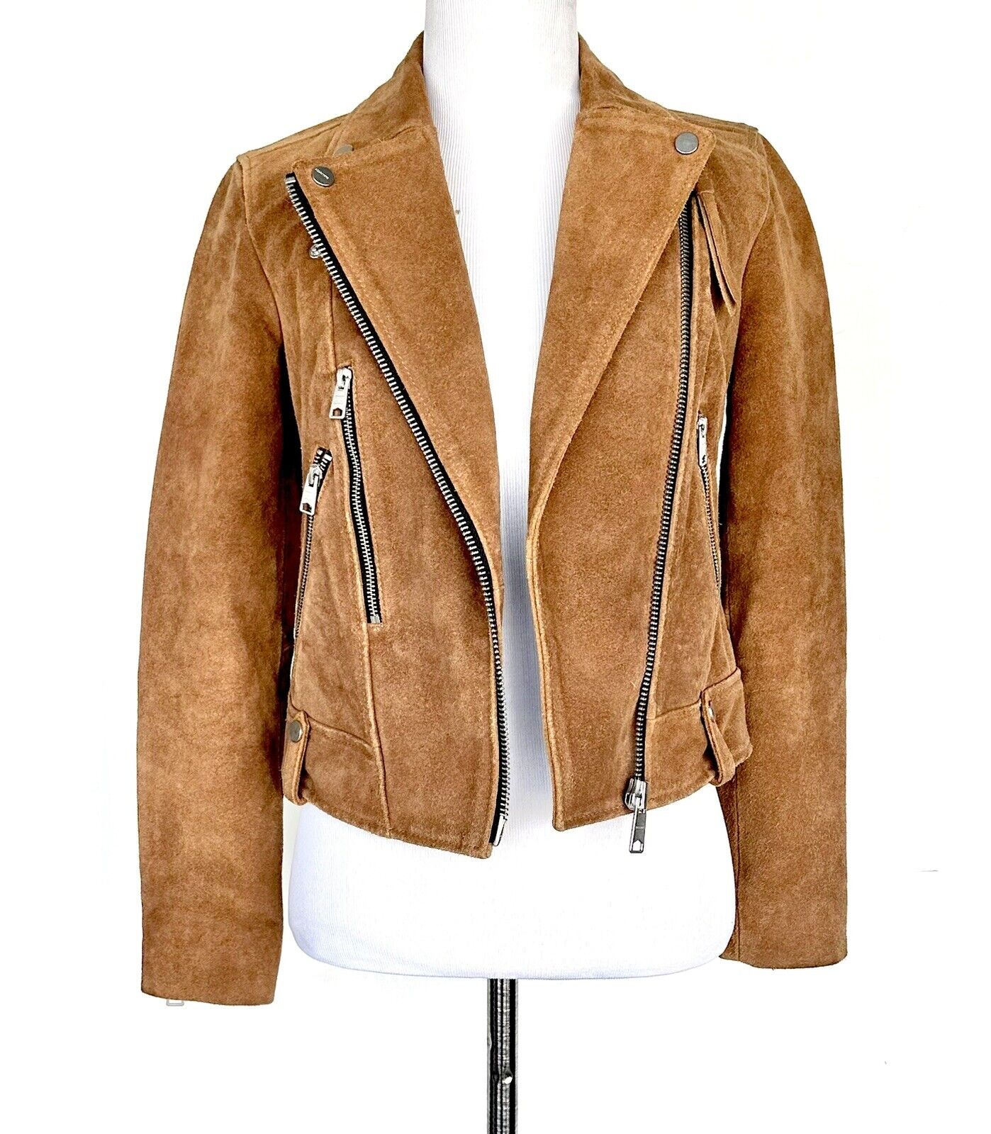 AllSaints Tan Neko Suede Leather Biker Jacket NWT Retail $489 Price $275 Size 0