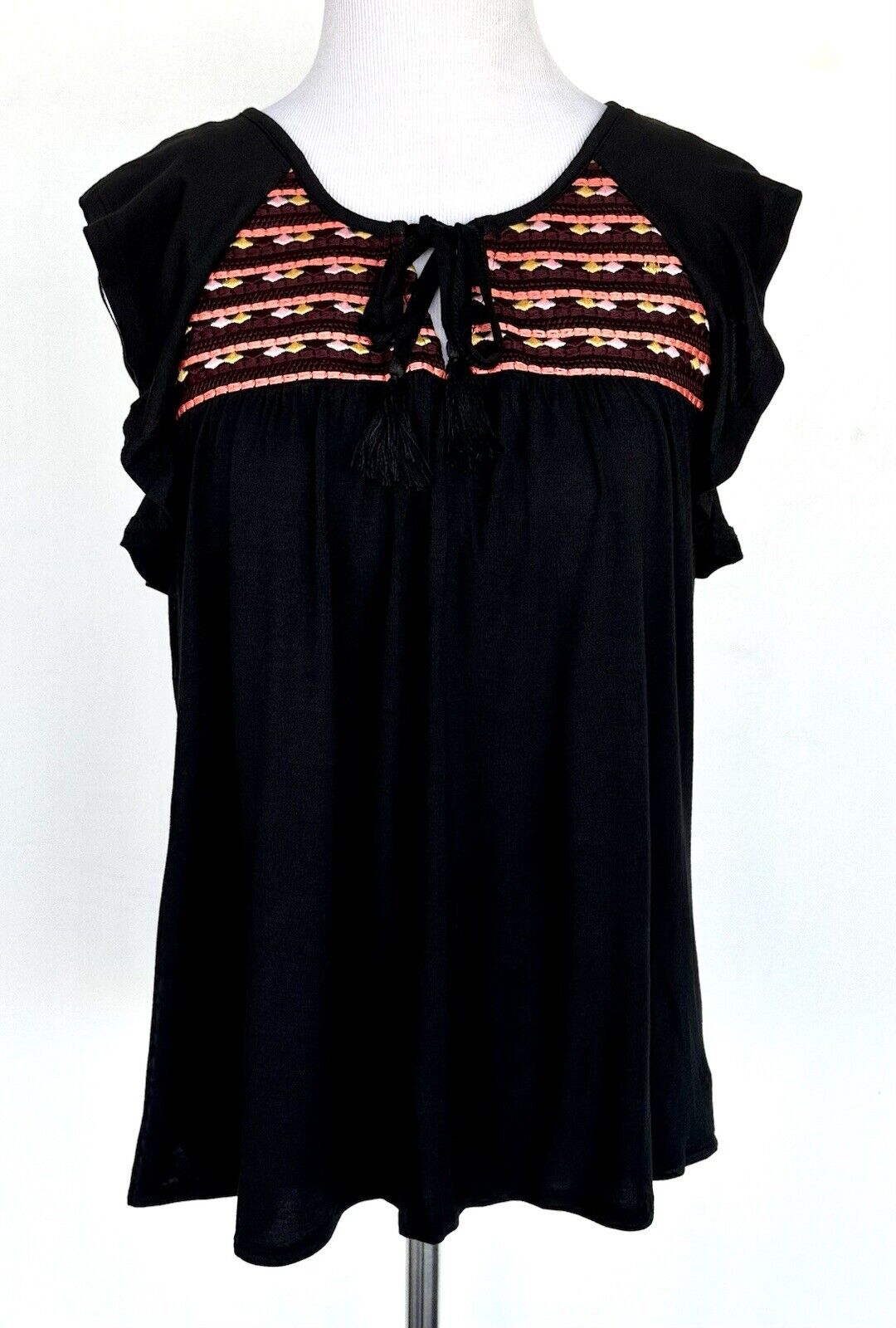 Sanctuary Embroidered Top NWT Retail $59 Price $39 XS Anthropologie Black