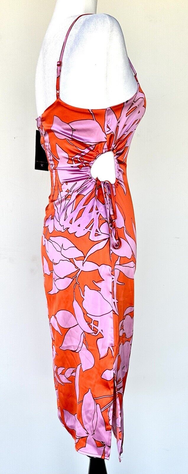 Christian Lacroix Dress Silky Red Lilac Floral Design W/ Cutout. Retail $460 XS