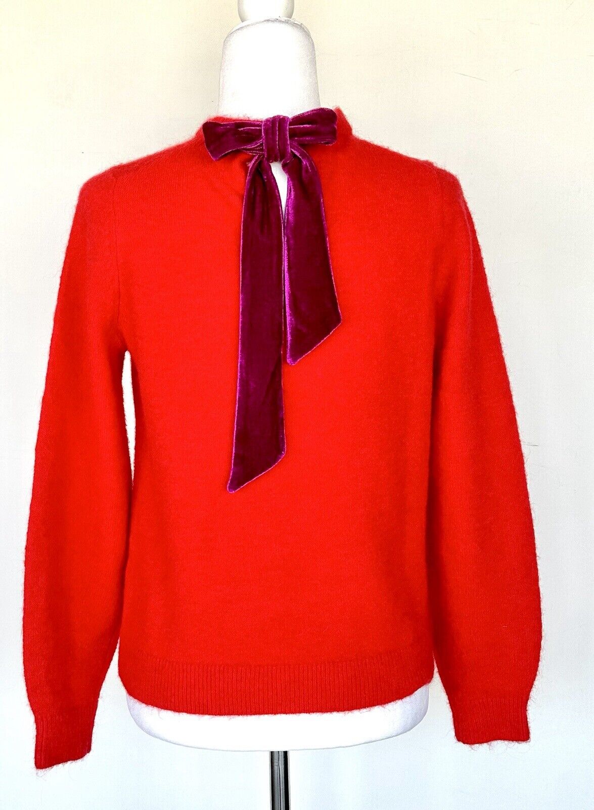 Boden Sweater Red Mohair Wool Mix Velvet Tie Back Crew Neck Size S Retail $158