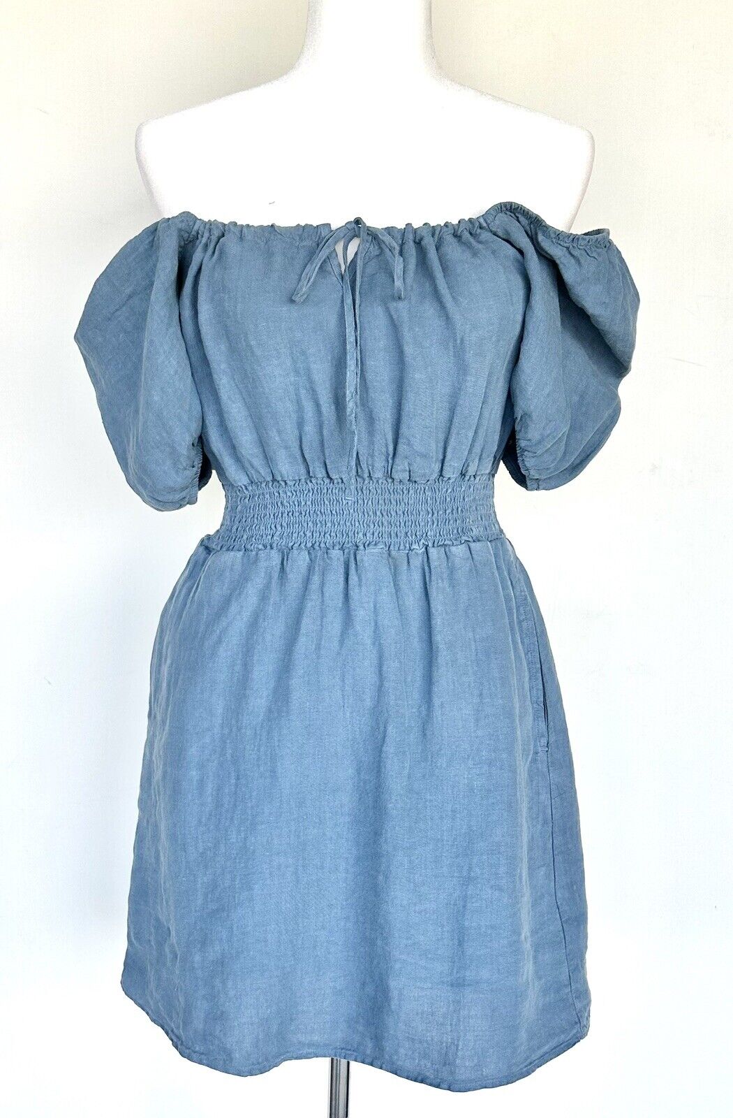 Anthropologie Cloth And Stone Blue Linen Dress Retail $148 Price $65 XS