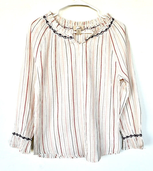 Peek Stripe Silver Thread Embroidered Tunic Top Size XL (12) Retail $44 New