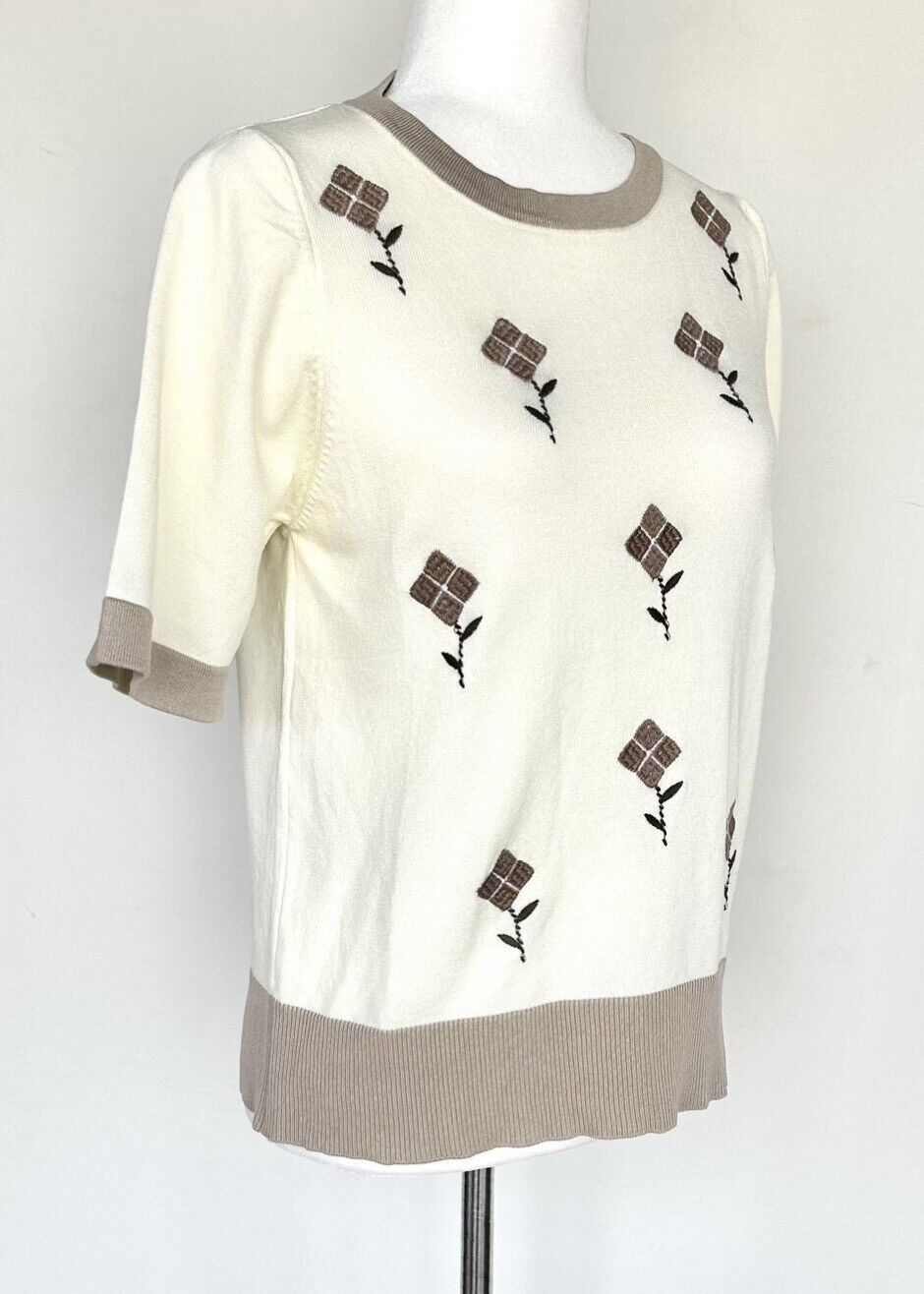 DDD Retro Style Knitted Sweater Short Sleeve Embroidered Size M