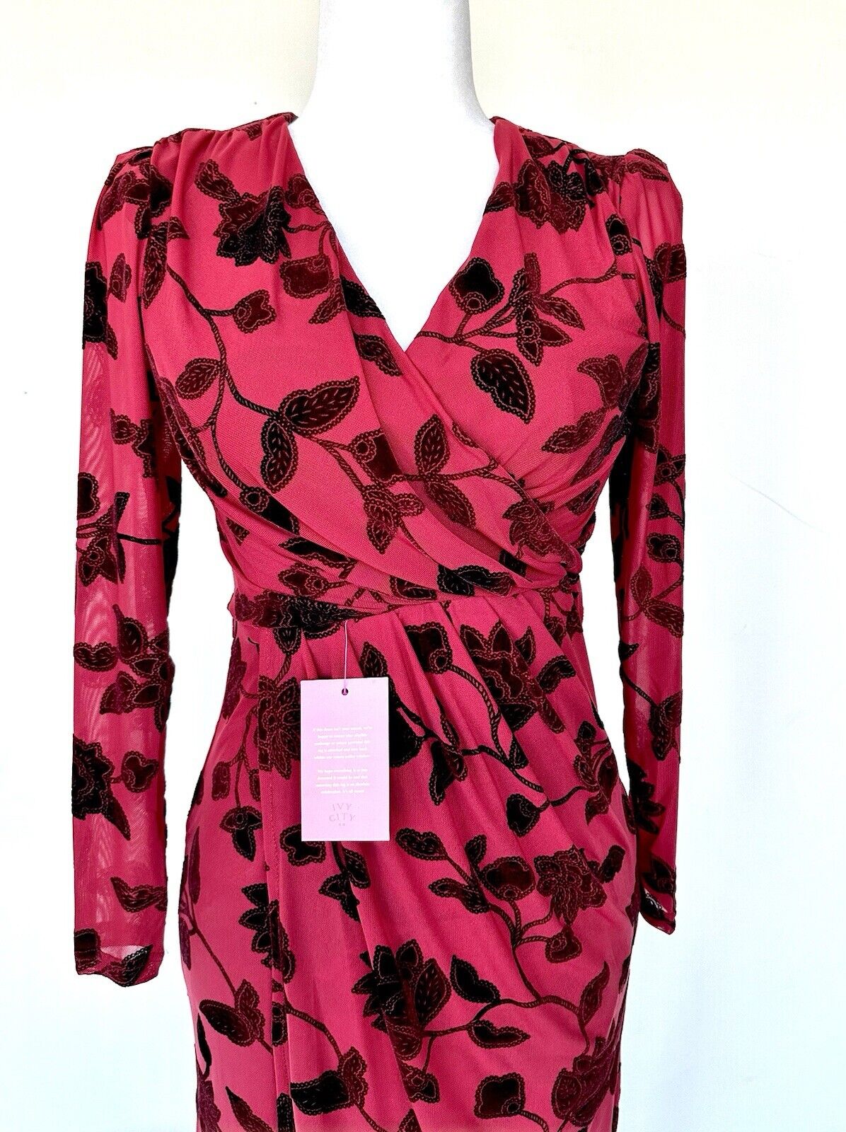Ivy City Dark Red Burnout Net And Velvet Dress Retail $128 XXS NWT