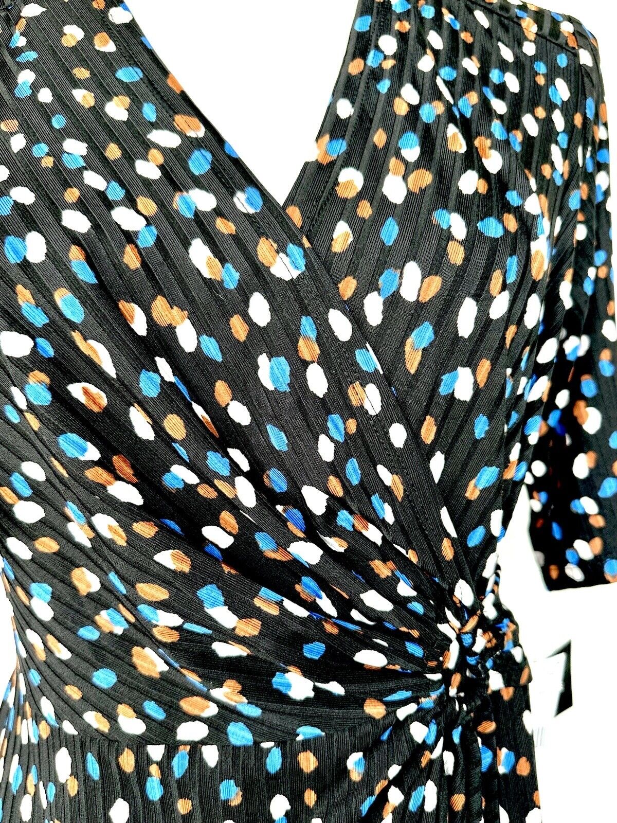 SIGNATURE BY ROBBIE BEE Black Spot Faux Wrap Dress Retail $79 Stretch Size SP