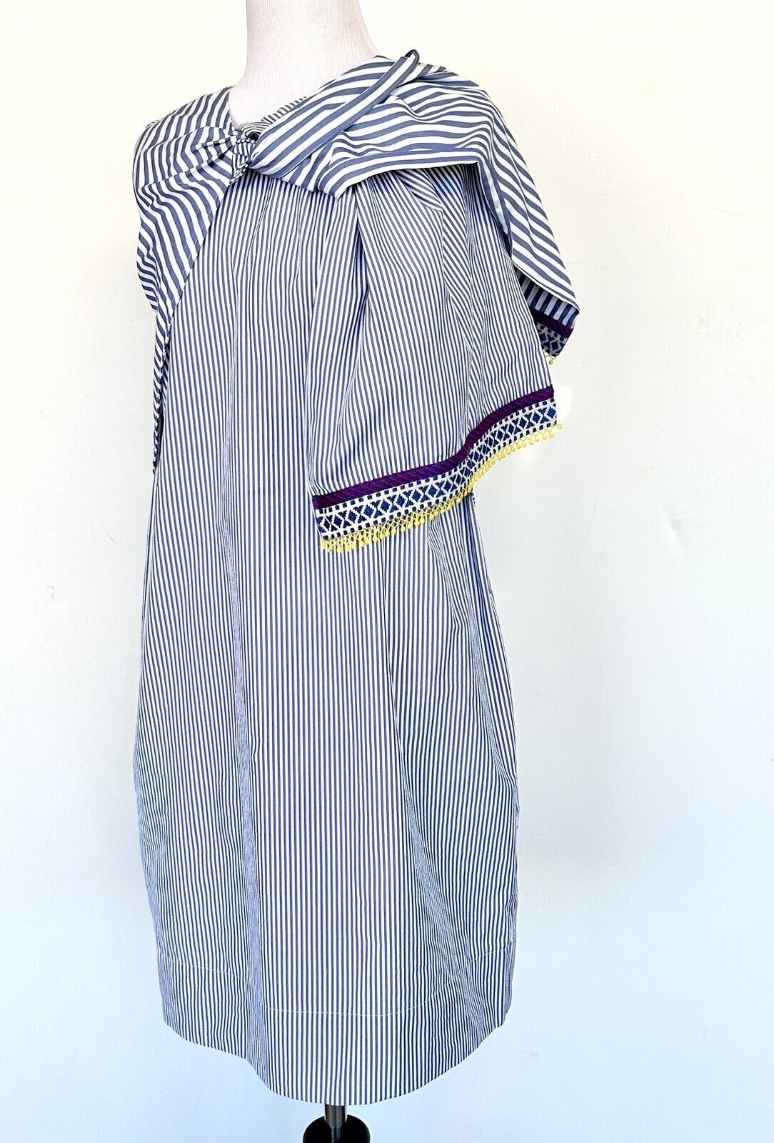 Max Mara Weekend Baleari Stripe Dress Embroidery Scarf Detail Retail $325 Sz 8