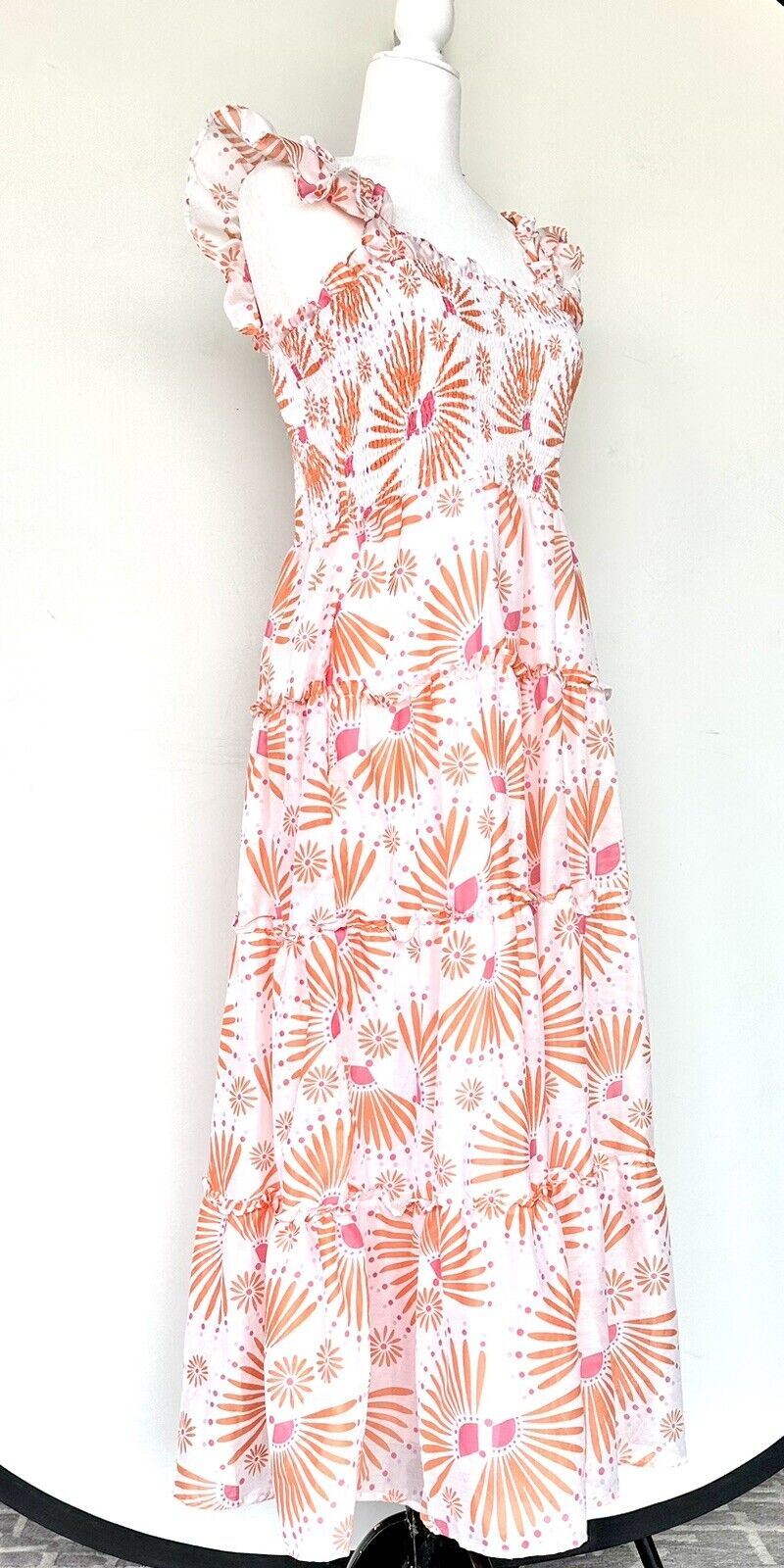 J Marie Tati Tiered Midi Dress size L Retail $162 Flutter Strap NWT