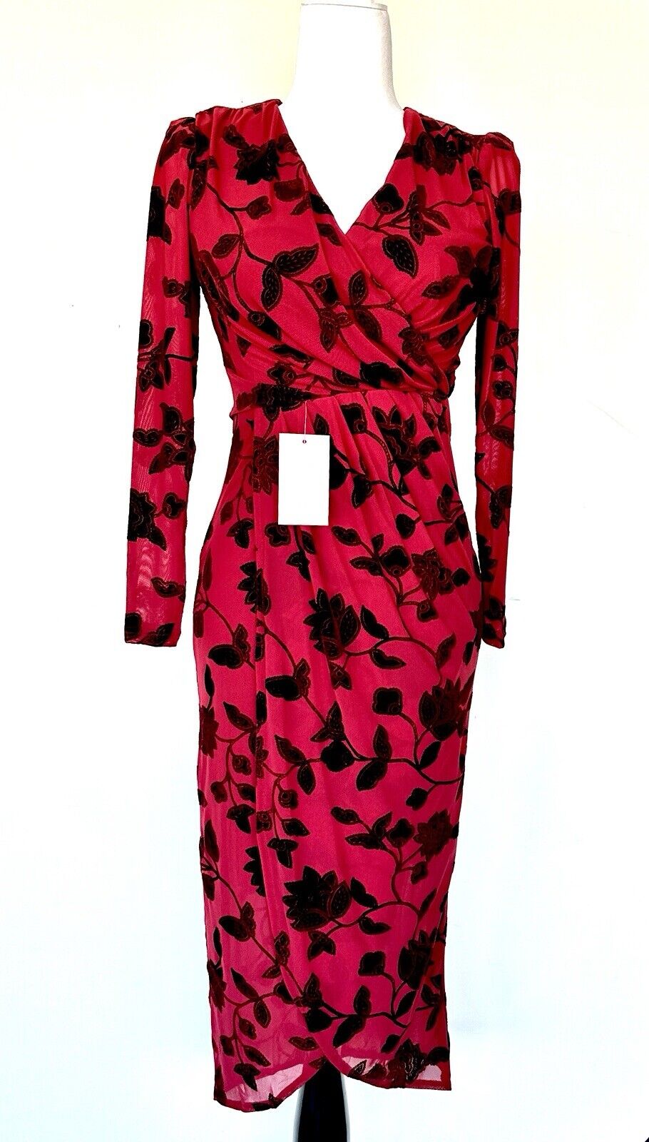 Ivy City Dark Red Burnout Net And Velvet Dress Retail $128 XXS NWT
