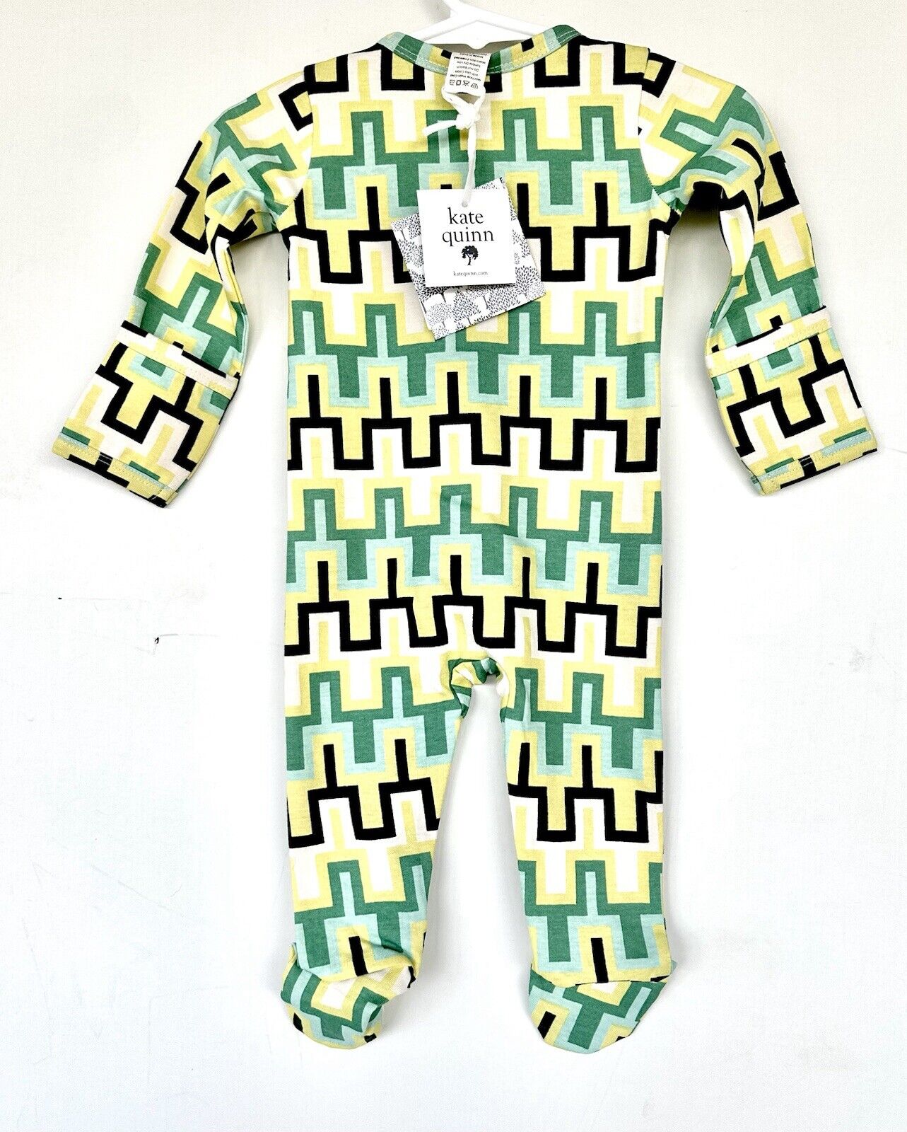 Kate Quinn Apple Taffy Geometric Print LS Zipper Footie 3-6 M  Organic Cotton