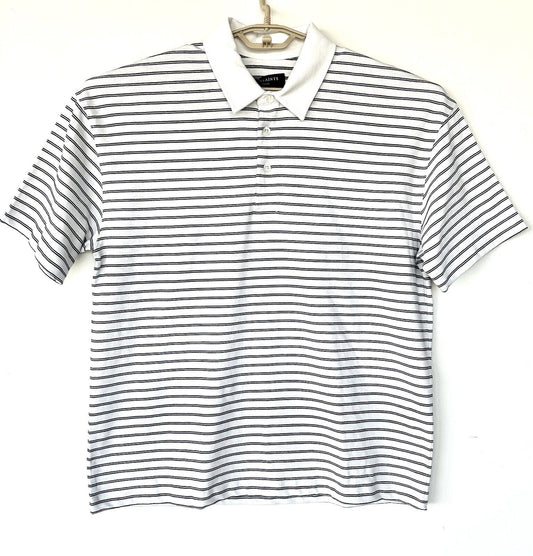 Allsaints Ave Polo Shirt Retails $109 Stripe Chalk White & Black NWT SS Size S