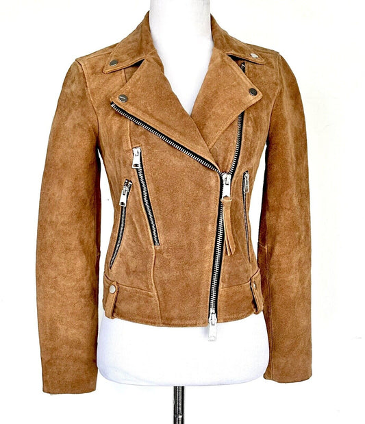 AllSaints Tan Neko Suede Leather Biker Jacket NWT Retail $489 Price $275 Size 0