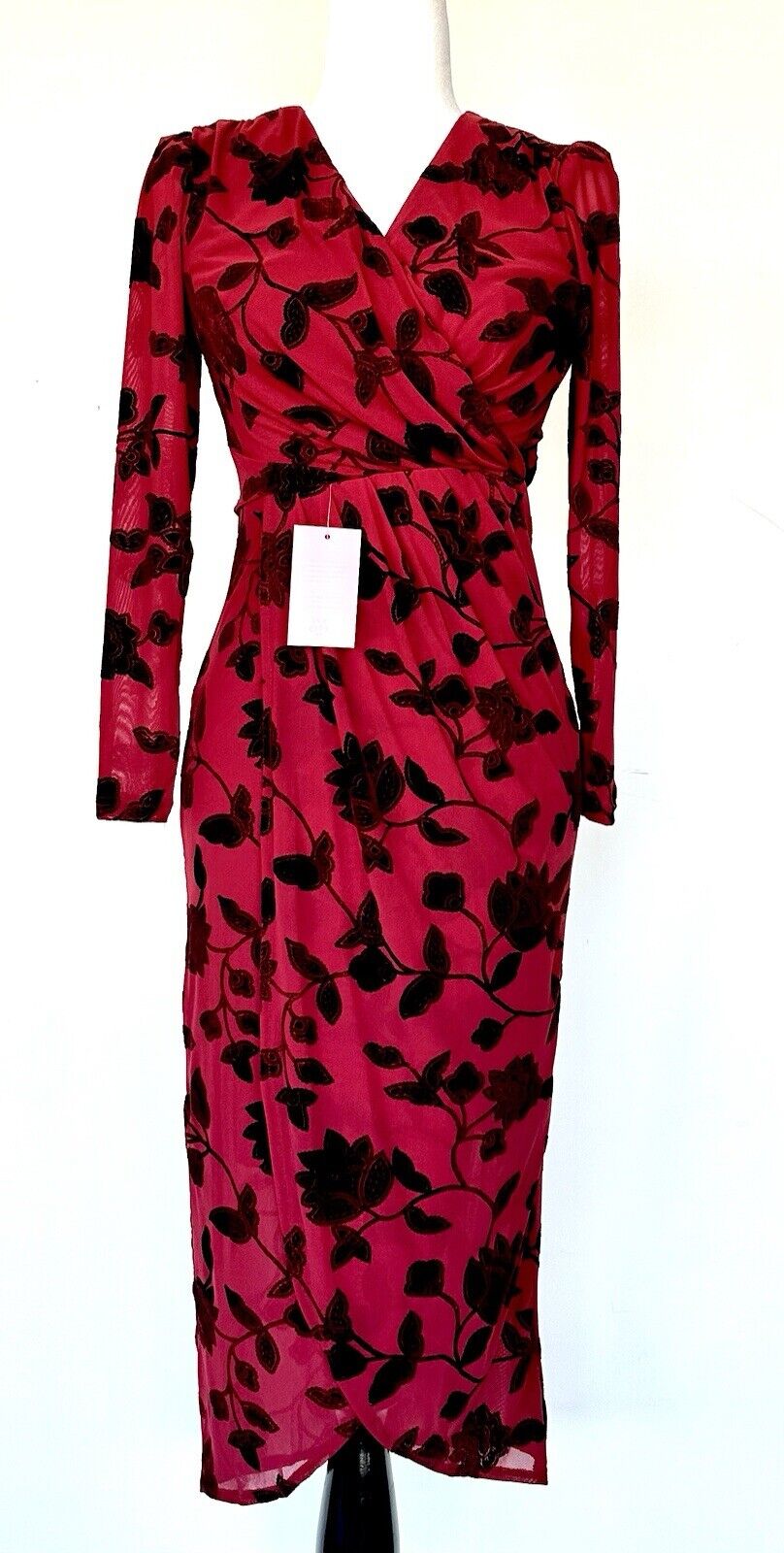 Ivy City Dark Red Burnout Net And Velvet Dress Retail $128 XXS NWT