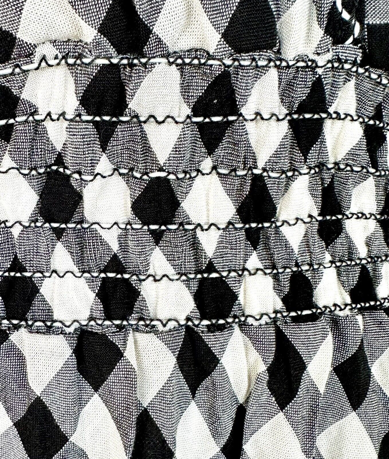 MAX STUDIO Black White Gingham Check Smocked Ruffle Top Retail $88 Price $44  XS