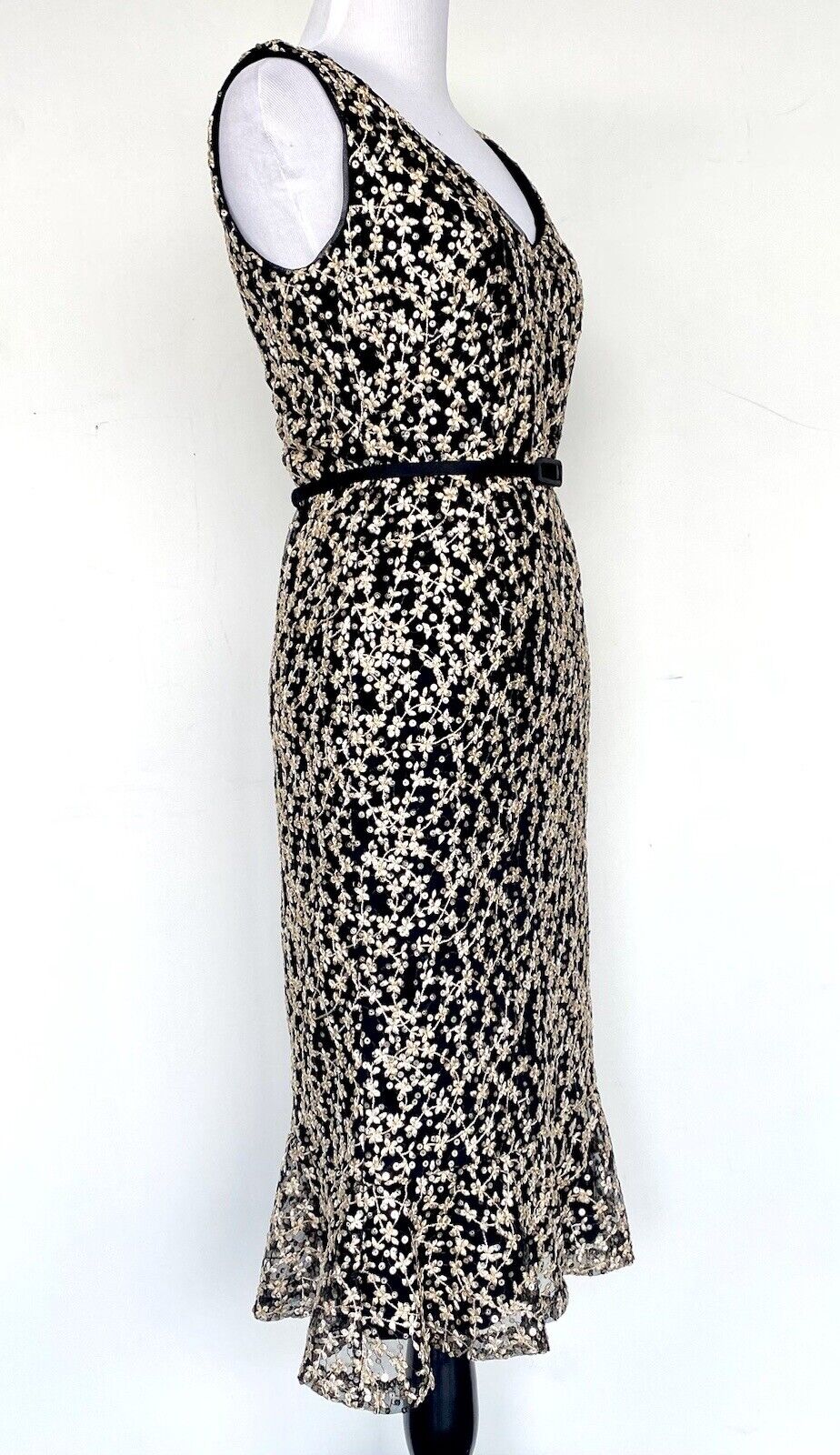 LAUREN RALPH LAUREN Black Gold Embroider Sequin Dress 2 Retail $265 Price $89
