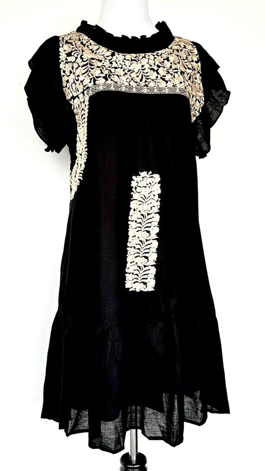 NWT J Marie embroidered Tiered Honey Dress size XS Retail $128 Price $69 Black