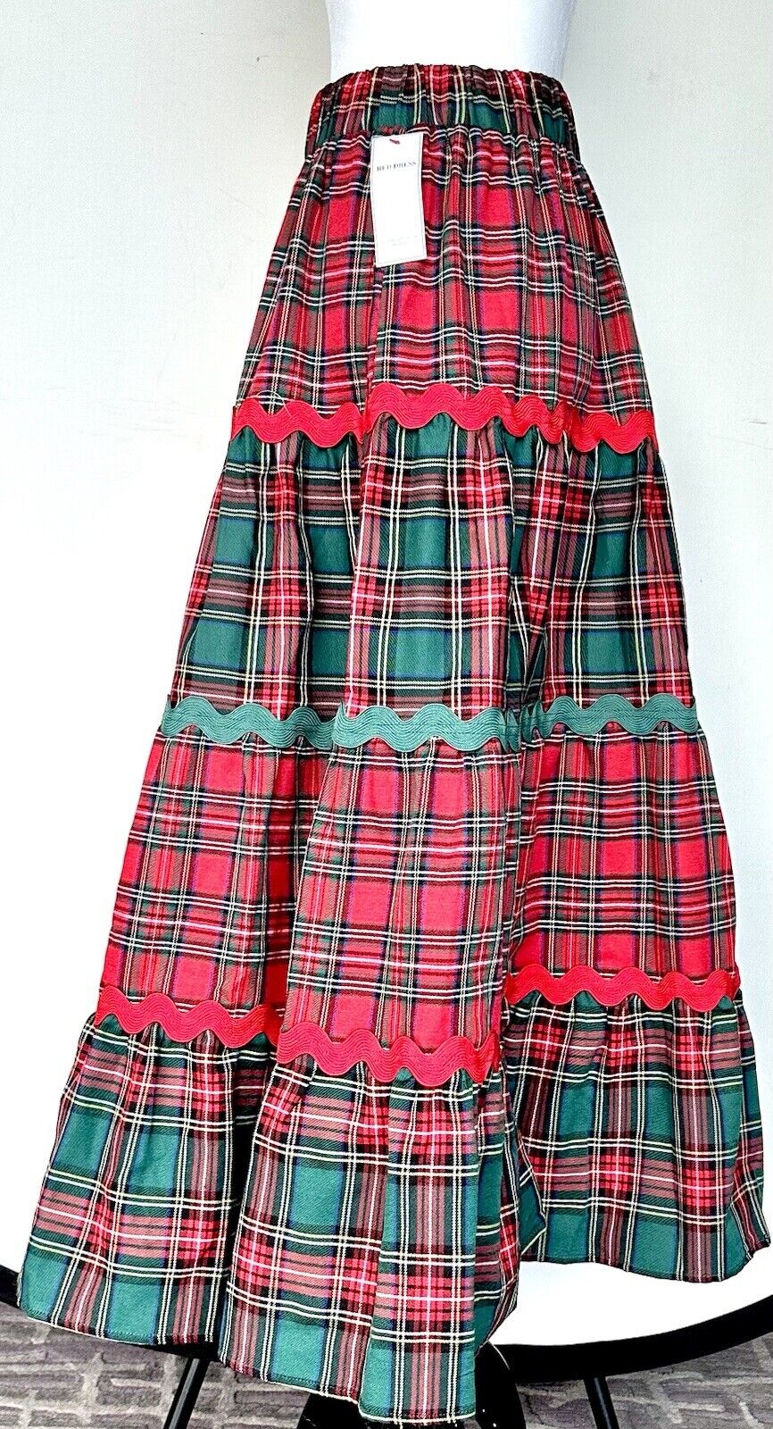 Aura Tartan Plaid Midi Skirt Ric Rac Detail Retails $84 XS
