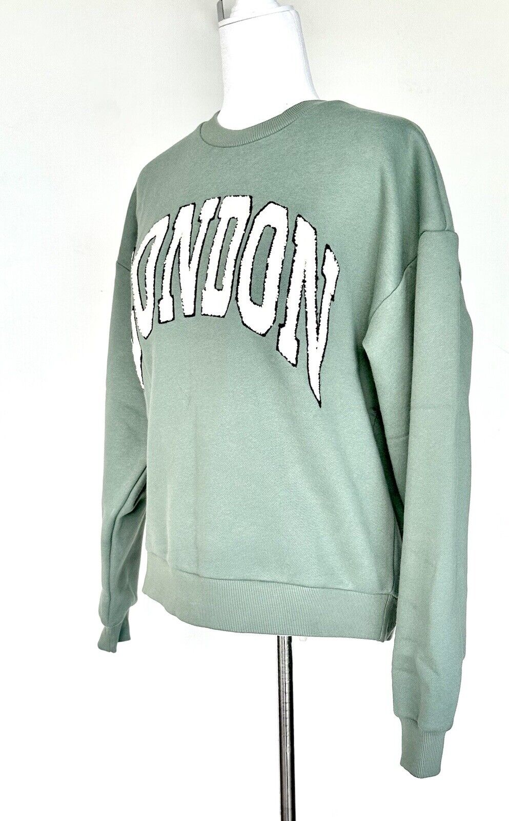 Miou Muse London Textured Logo sweatshirt Sage Green Size Small