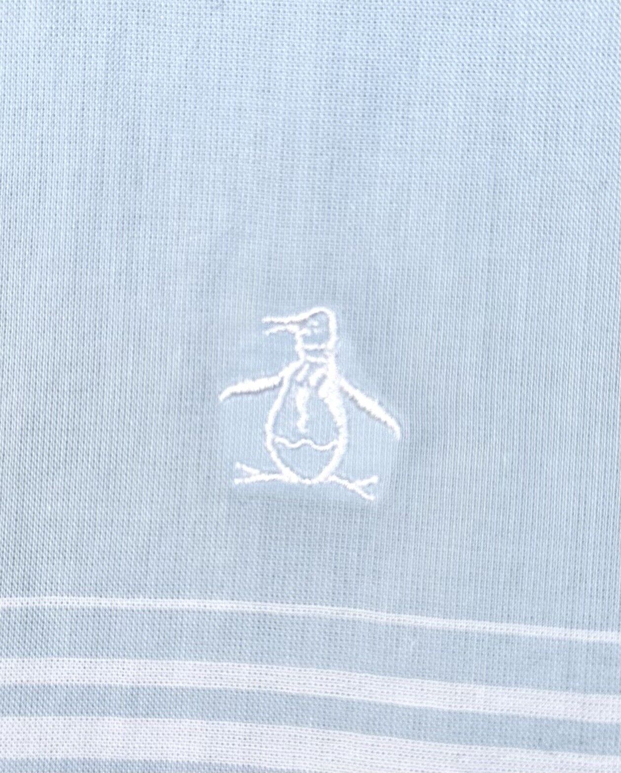 Penguin Blue And White Striped 100% Cotton Short Sleeve Shirt Retail $85 Size M