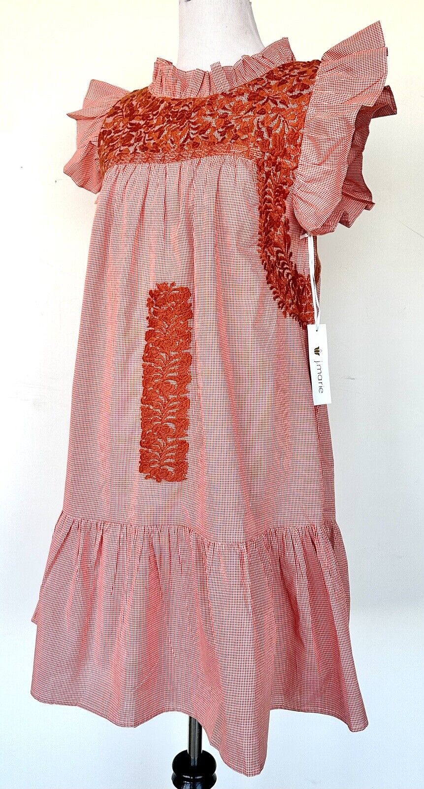 NWT J Marie embroidered Tiered Scotland Dress size S Retail $128 Tiny Check