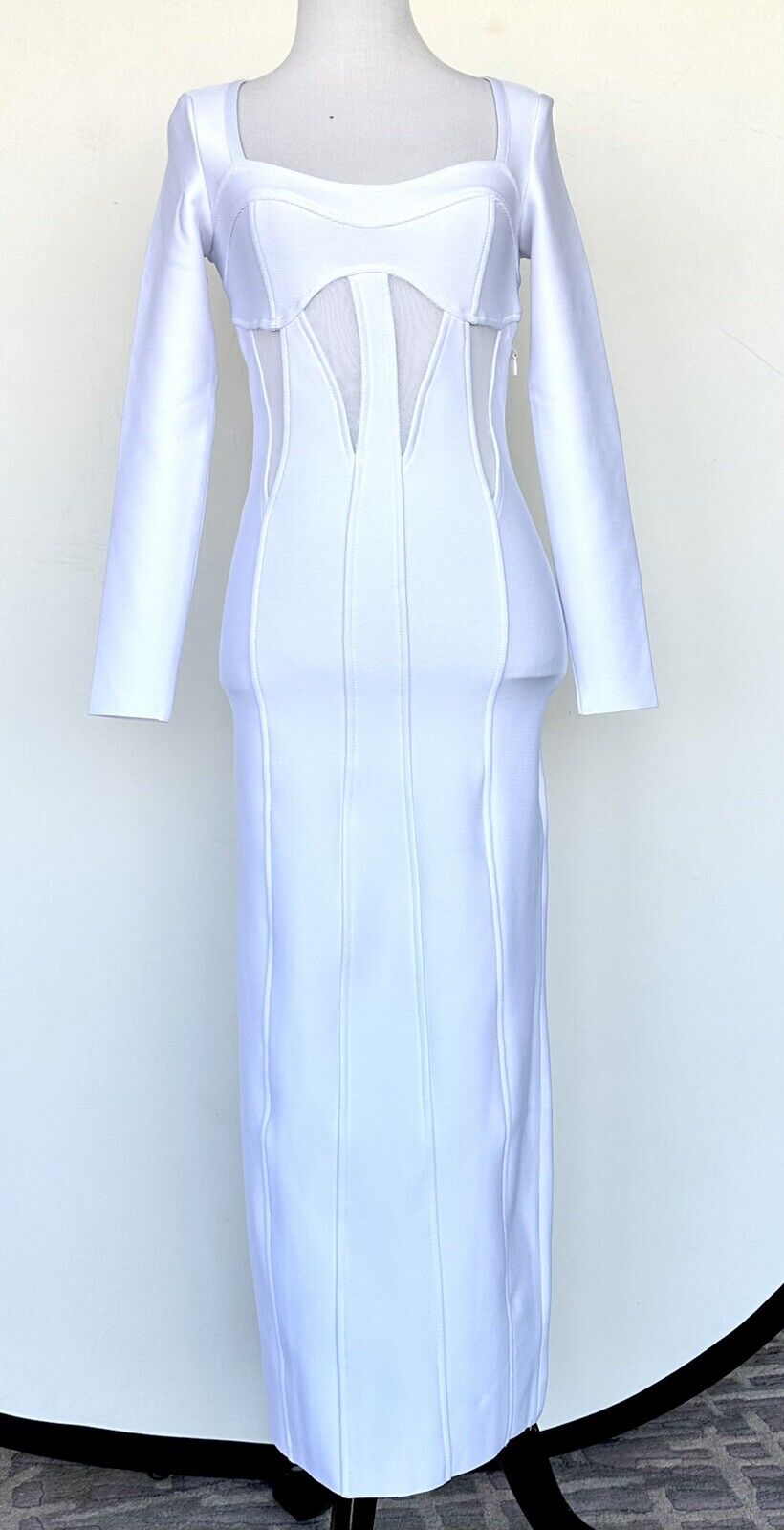 Karen Millen White Bodycon Mesh Cutout Dress Retail $204 Price $99 SP