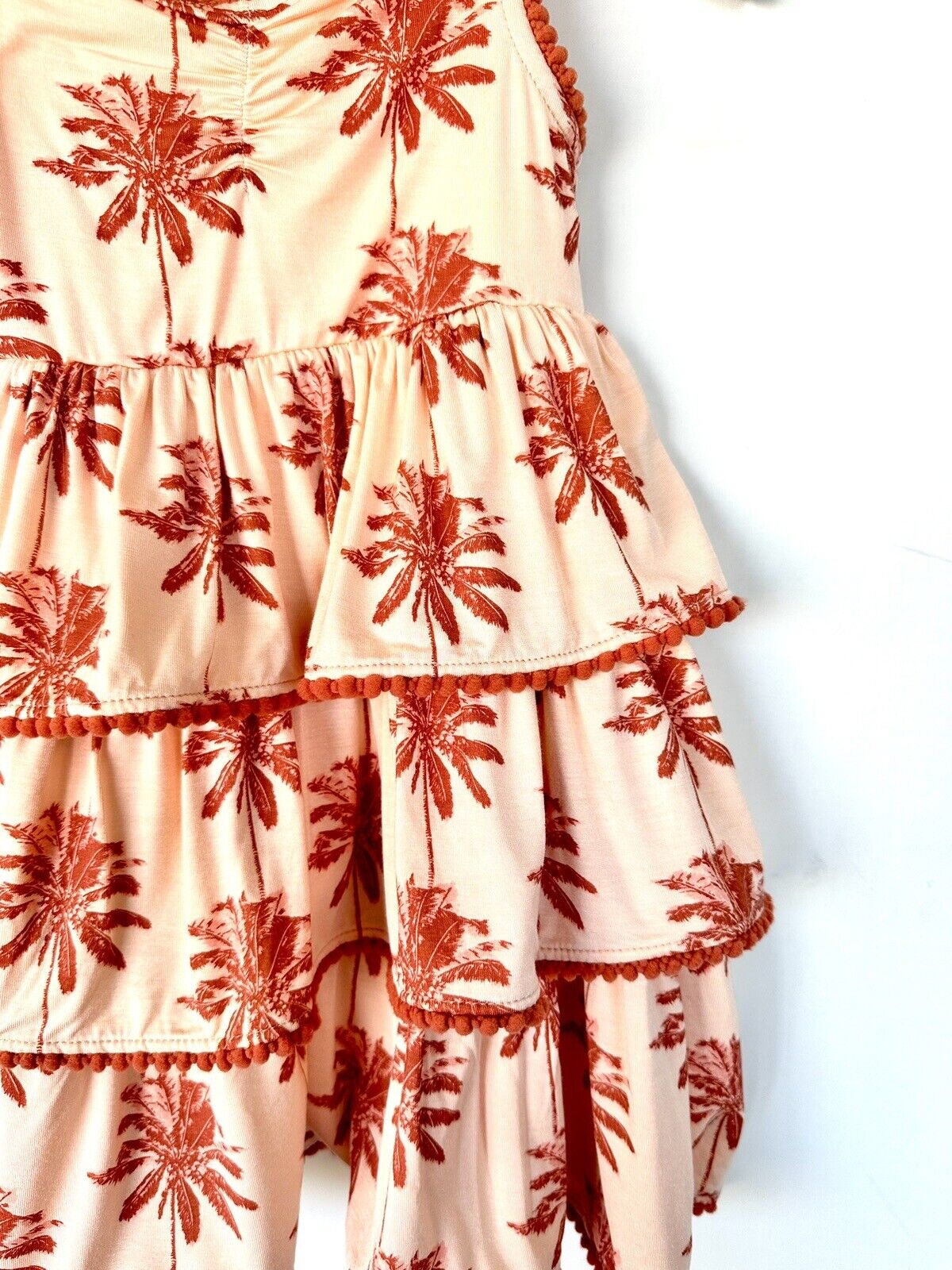 Kate Quinn Ruffle Tier Pom Pom Dress Peach Palm $33 3-6M NEW Bamboo
