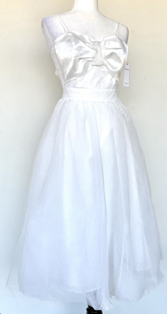 Aura White Tulle Midi Dress Vintage Retro Style Tutu Retail $80 Size S