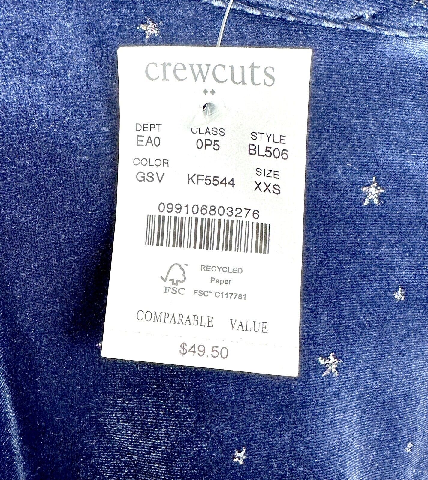 J Crew Blue Velvet Puff Sleeve Glitter Star Top Retails $49.50 Age 2-3 XXS NWT