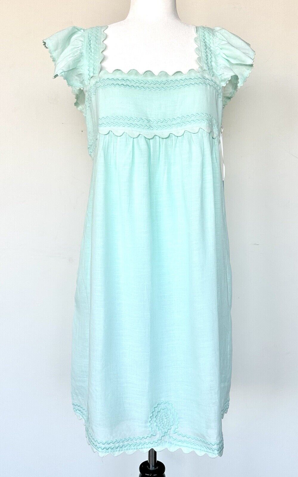 J Marie Brooklyn Dress Retail $128 Flutter Strap Embroidered Linen Mix Large