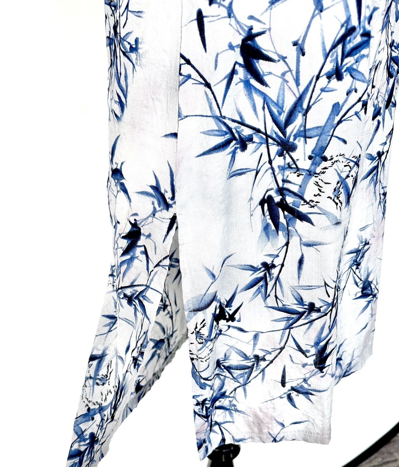 Asian Kimon Tunic Style Cover Up Size S/M Gray Blue Pink Bamboo Print