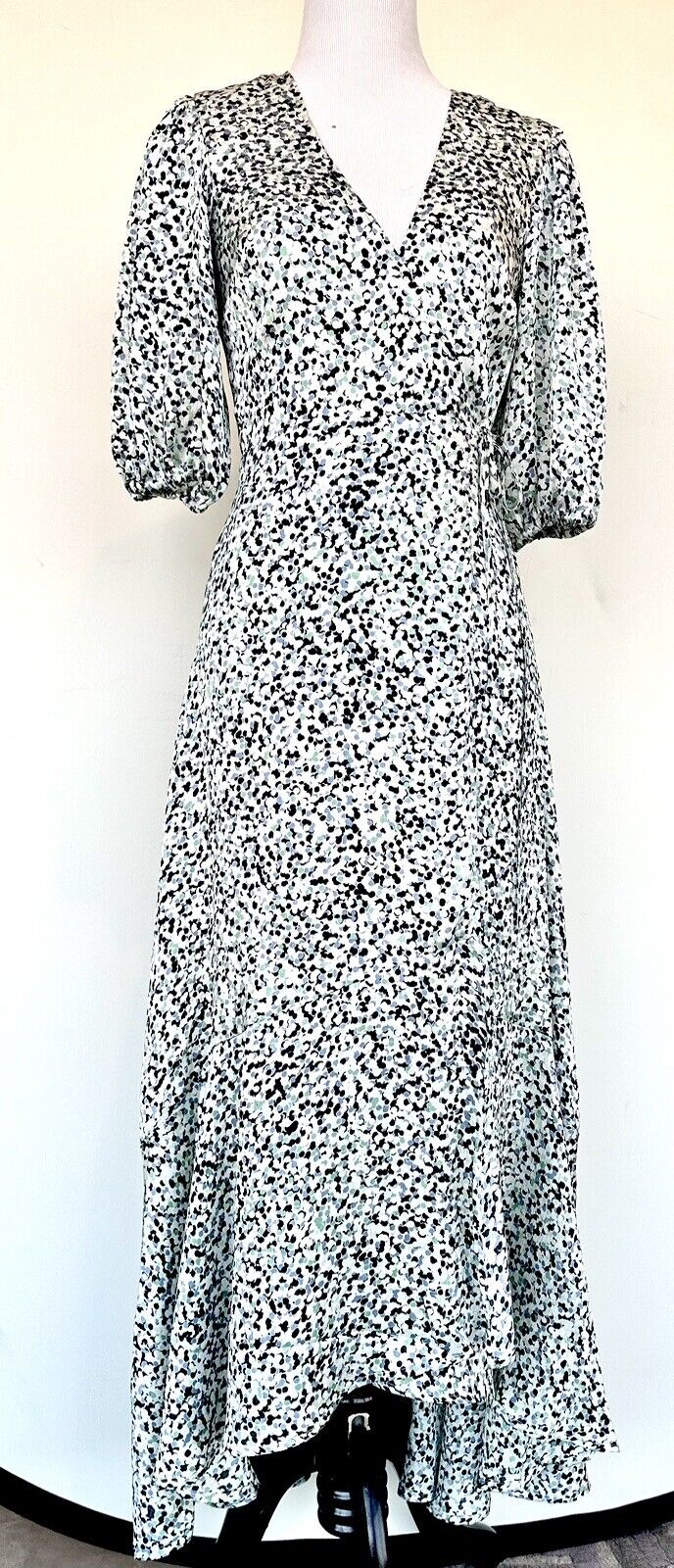 NWT Club Monaco Green Dotted Short Sleeve Wrap Dress - Size 00 Retail $298