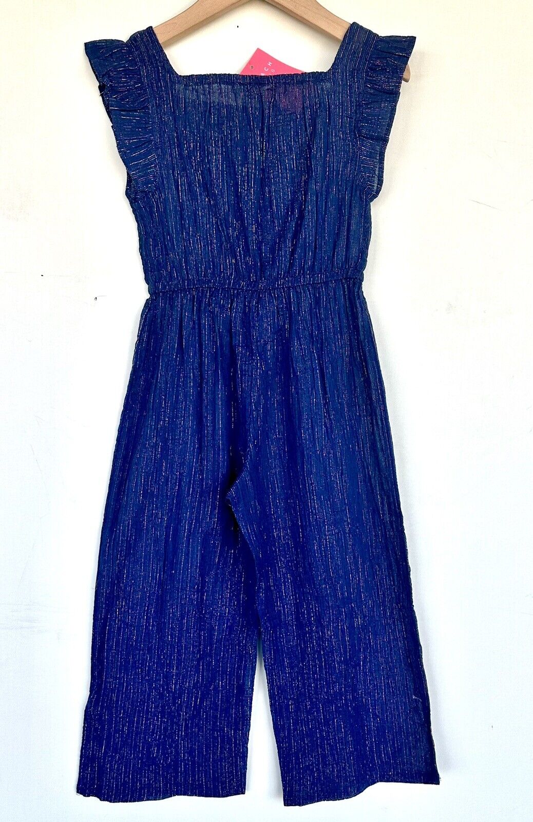 Monsoon Girls Metallic Stripe Jumpsuit Age 4 Flutter Cap Sleeve Tassel Ties