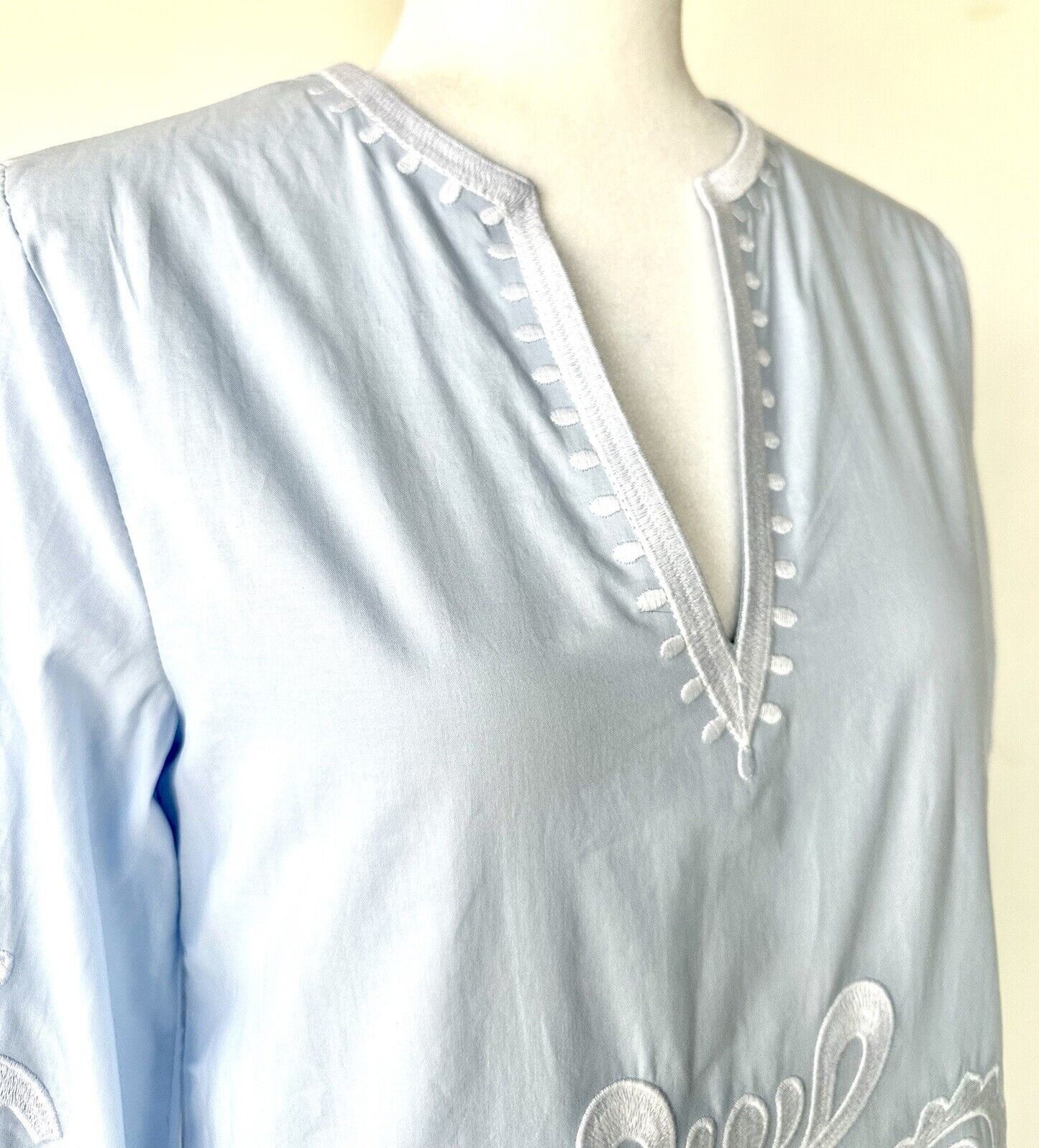 NWT J Marie embroidered Light Blue Cotton Kaftan Dress S Retail $168 Price $88
