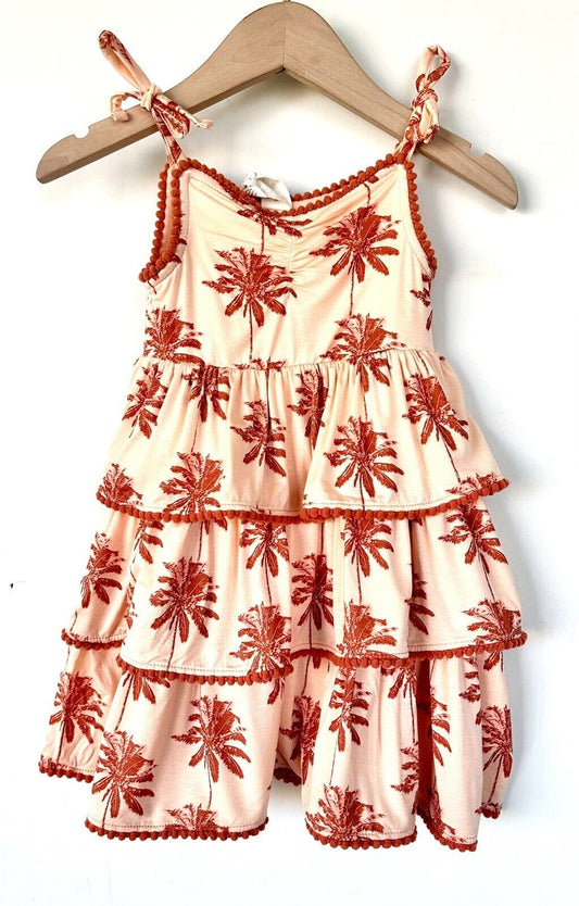 Kate Quinn Ruffle Tier Pom Pom Dress Peach Palm $33 3-6M NEW Bamboo