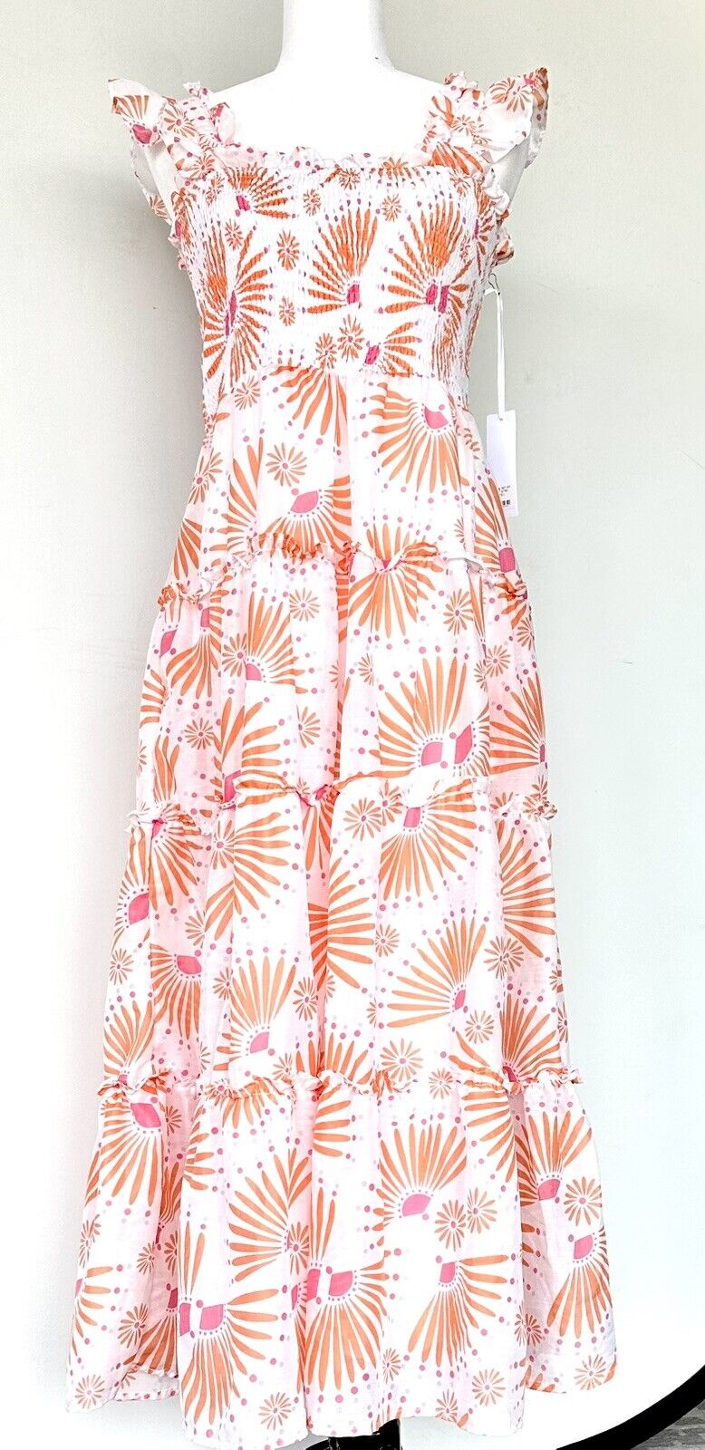 J Marie Tati Tiered Midi Dress size L Retail $162 Flutter Strap NWT