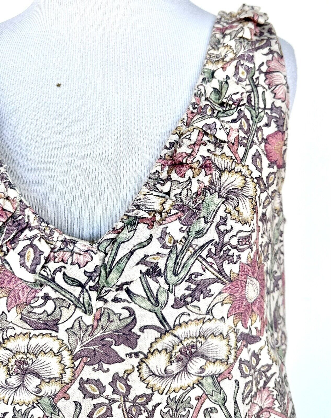 Next William Morris & Co Linen Shift Dress Ruffle Neck Sz 4 US (8UK) Price $59