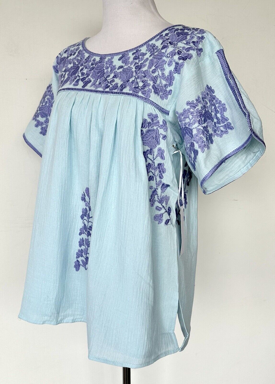 J Marie embroidered Camdyn Top size S Retail $114 Blue / Lilac NWT Soft Rayon