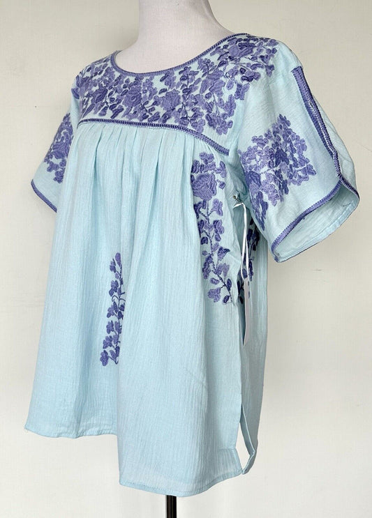 J Marie embroidered Camdyn Top size S Retail $114 Blue / Lilac NWT Soft Rayon