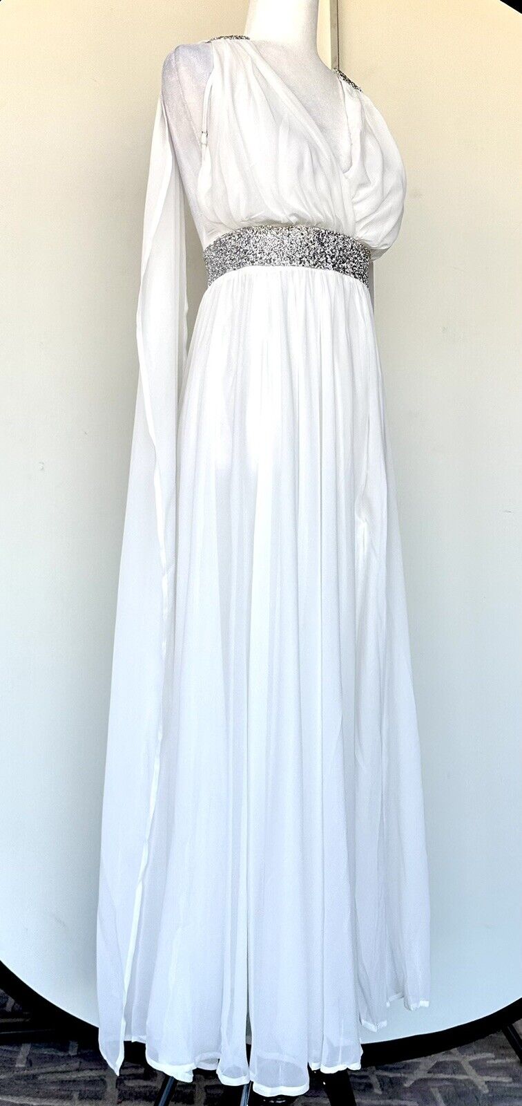 Aura White Grecian Style Wedding Dress / Formal Gown Size S Diamanté Detail