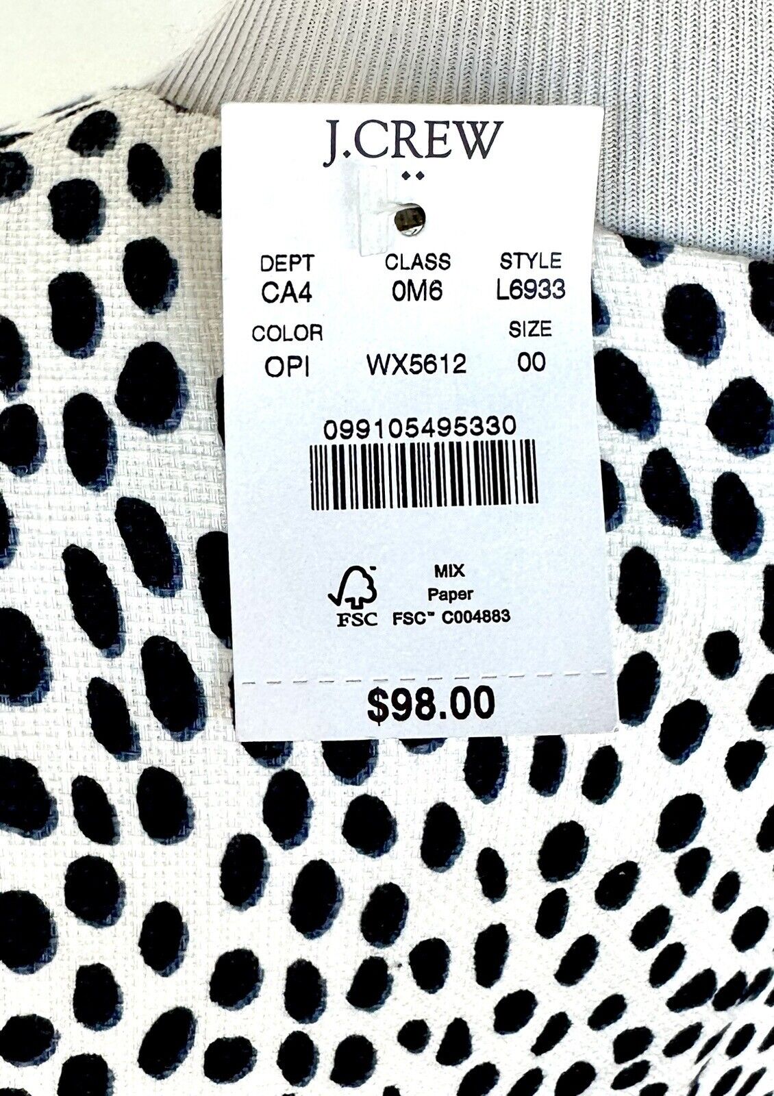 J Crew Textured Weave Ink Ivory Spot Dress Retail $98 Price $69 Size 00