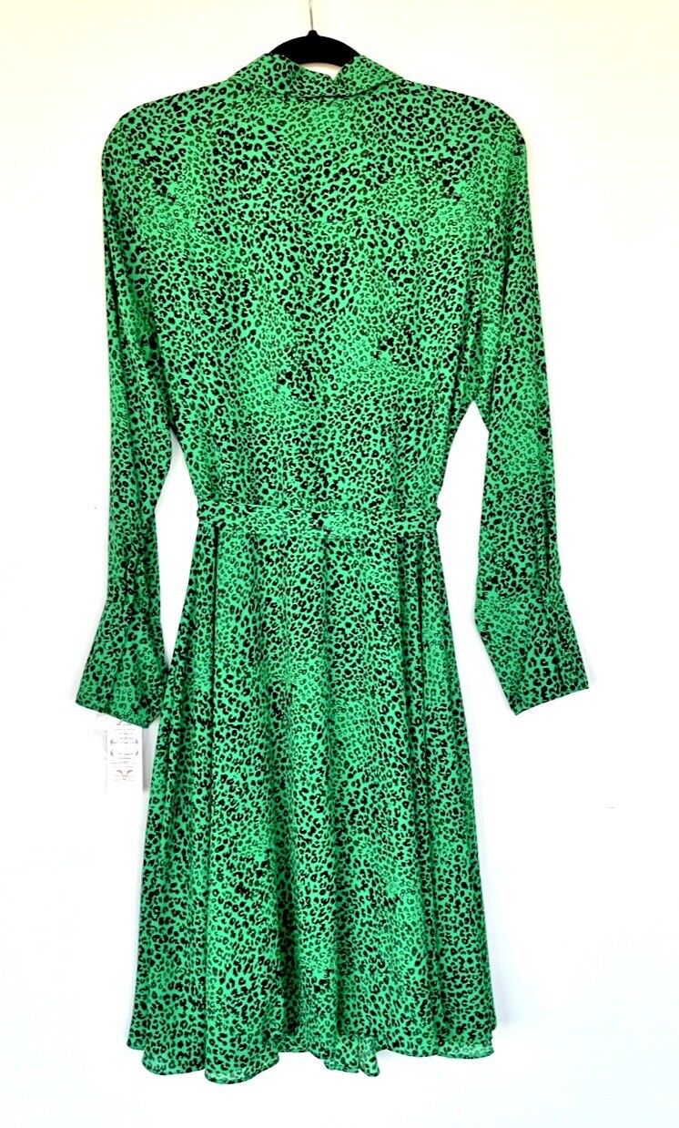 Nanette Lepore Green And Black Animal Print LS Dress Retail $128 10
