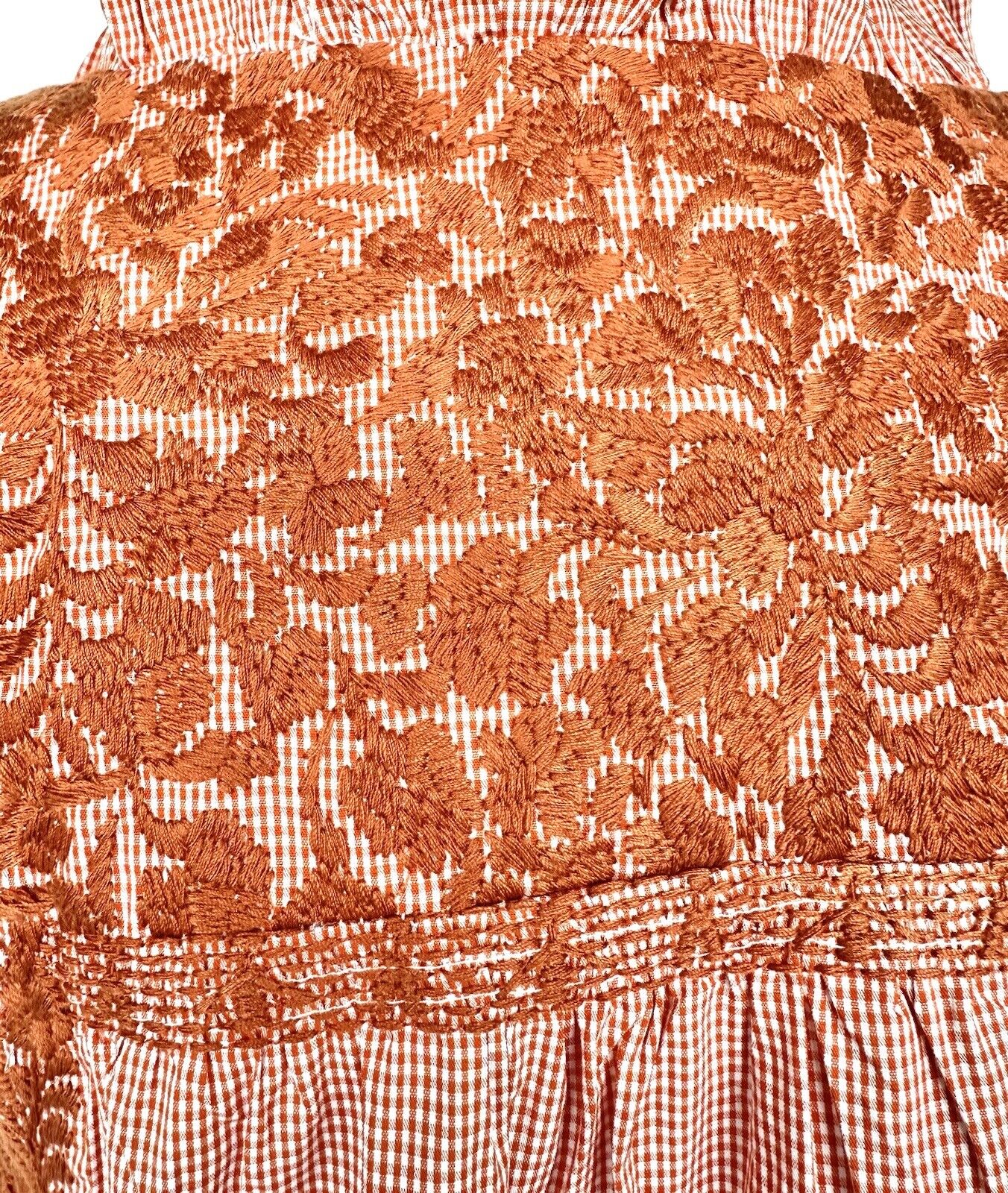 J Marie embroidered Scotland Top size XS Retail $118 Tiny Check Burnt Orange