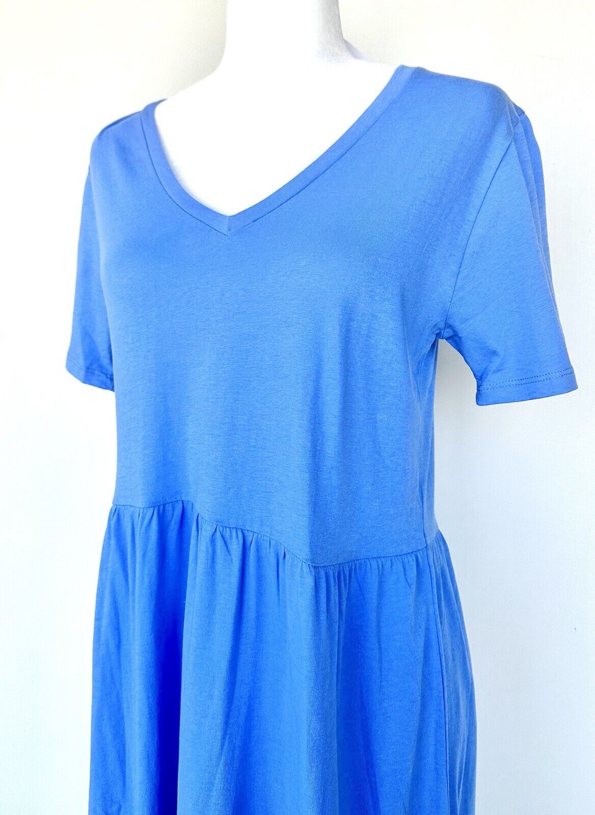 J Crew Blue Tiered SS Midi Dress Size S Retail $59.50 V Neck