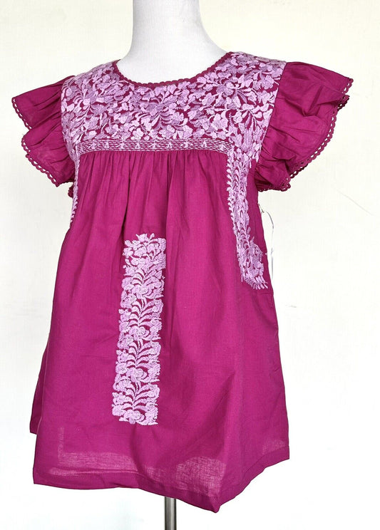 NWT J Marie embroidered Wren Top size XS Retail $106 Price $53 Berry