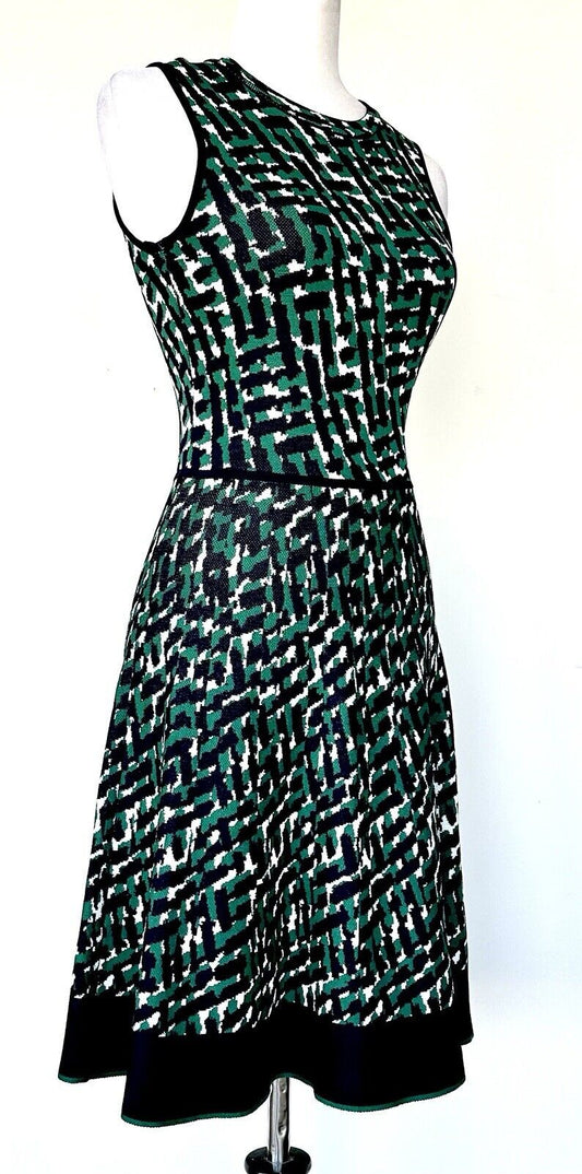 Eliza J Navy And Green Stretch Sleeveless Fit And Flare Dress Retail $169 XS