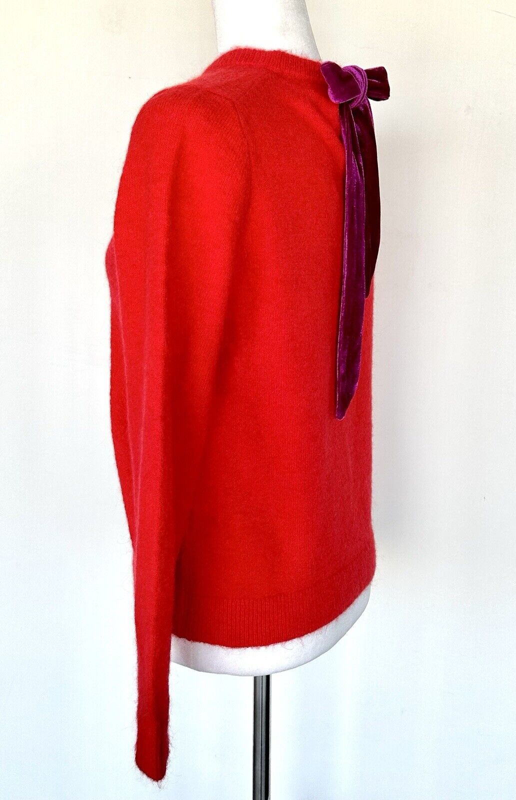 Boden Sweater Red Mohair Wool Mix Velvet Tie Back Crew Neck Size S Retail $158