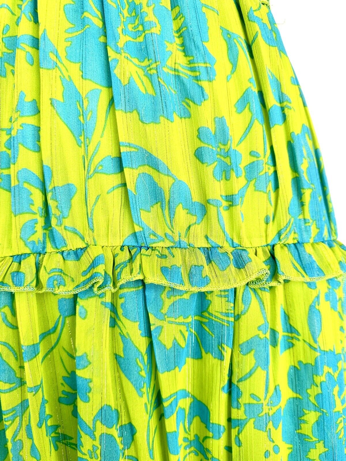 Umgee Lime& Blue Smocked Maxi Dress Sleeveless Price $56 Size S NWT