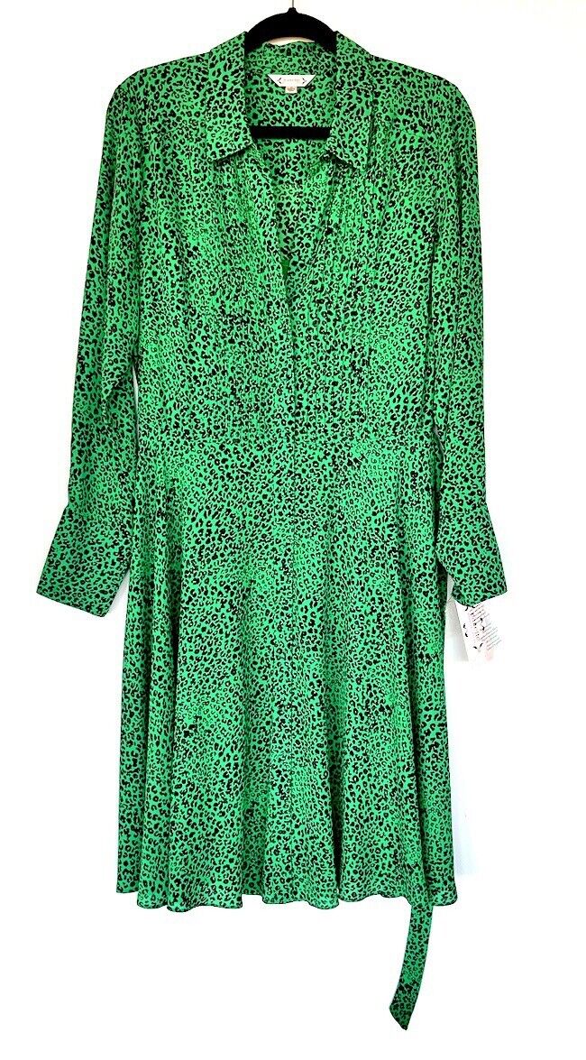 Nanette Lepore Green And Black Animal Print LS Dress Retail $128 10