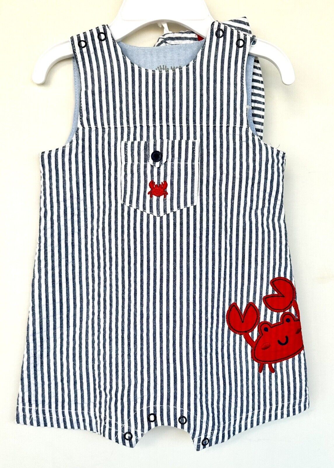 Little Me Striped 2 Pc Romper Set With Hat Crab Design 3 M Retail $34