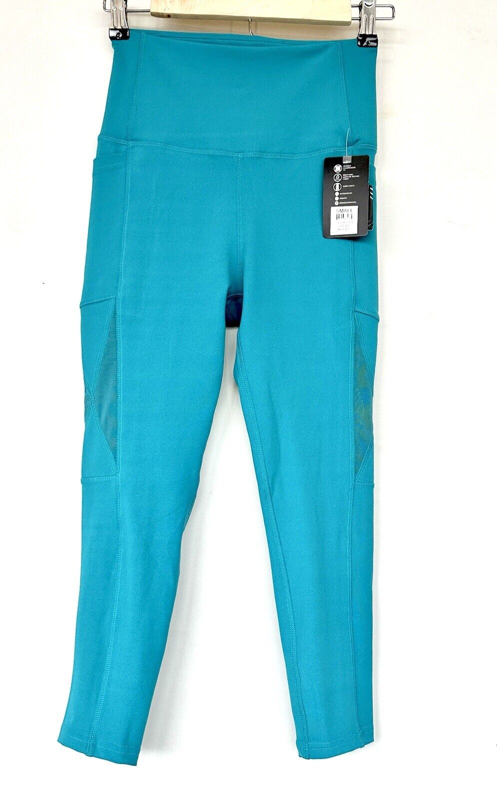 BSP Turquoise Yoga Leggings Media Pocket Mesh Side Retail $68 Size S New Stretch